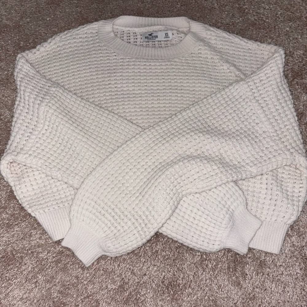 Hollister White Crew Neck Sweater with Textured Knit